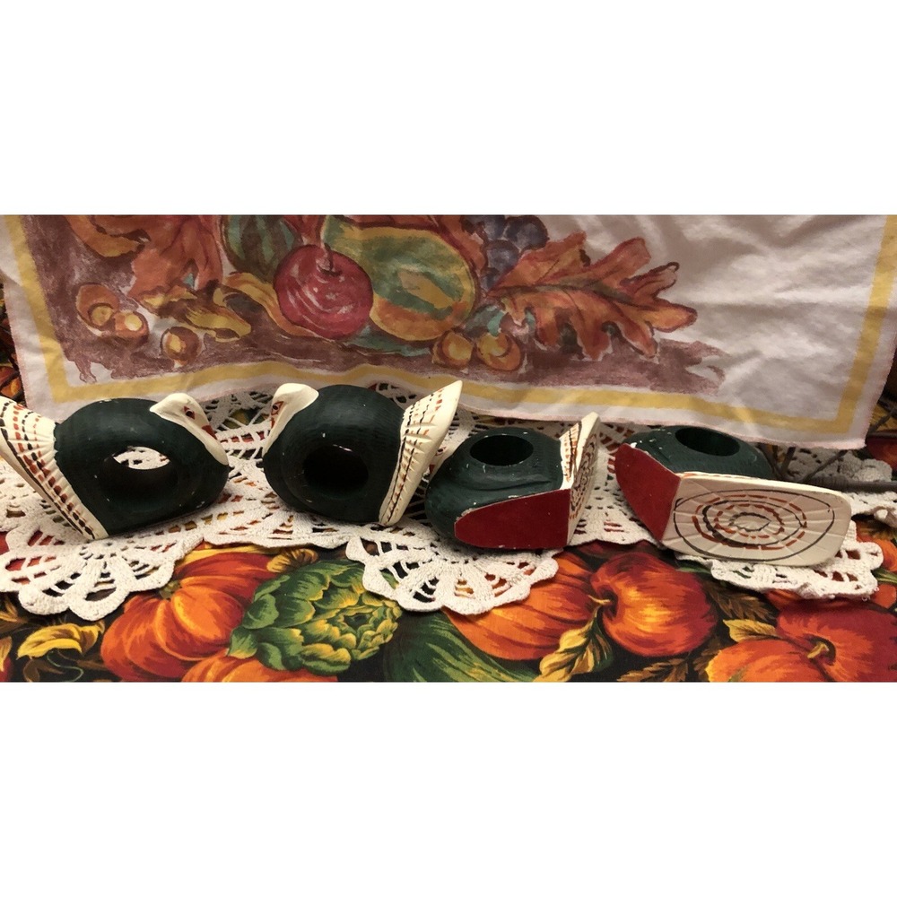 Vtg Hand painted Wooden Turkey Birds Napkin Ring Holders Set of‎ 4 Thanksgiving - Picture 12 of 15